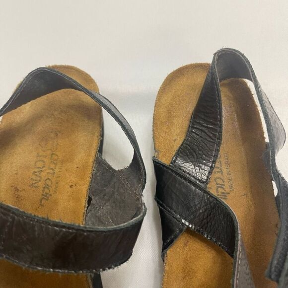 Naot Israel Sharon Black Thread Cork Leather Sandals Size 38 US 7 - Picture 3 of 8